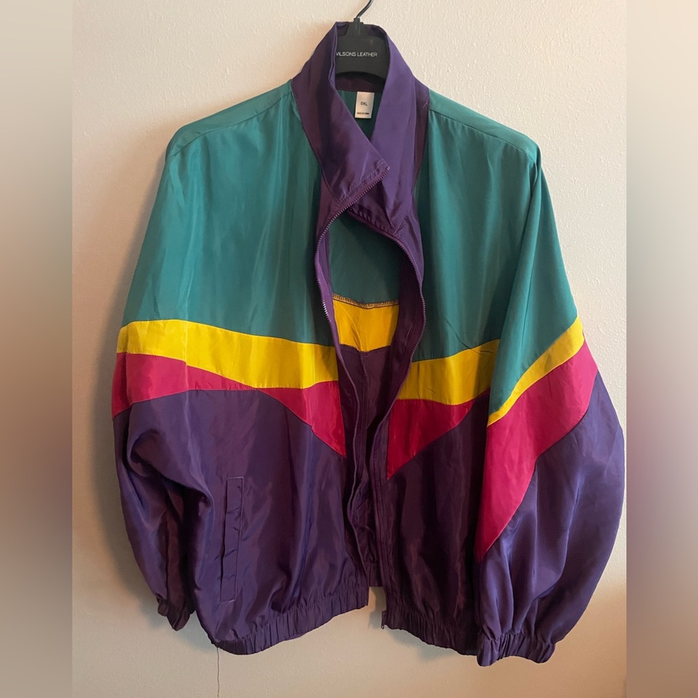 Retro Green & Purple Bomber Jacket – Size XL